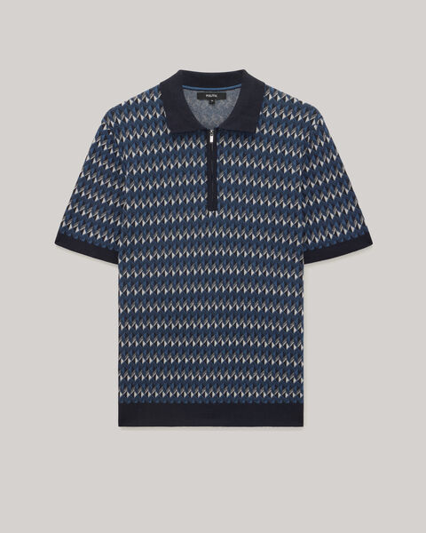 Geometric Zip-up Collar Polo, Navy, hi-res